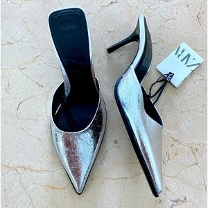 New Zara Metallic Silver Heel Slides / size 36